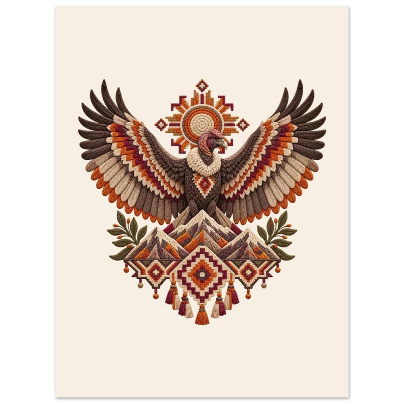 Andean Condor Poster, Peruvian Folk Art Print, Andes Mountains Wall Decor image 1