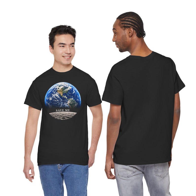 Save Me Earth T-Shirt, Moon View Planet Design, Climate Change Tee (11 Colors) image 3