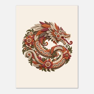 Feathered Serpent Poster, Quetzalcoatl Kukulkan, Mexican Folk Art Print image 4