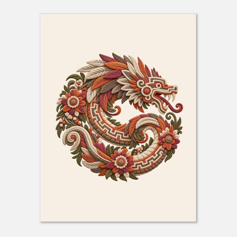 Feathered Serpent Poster, Quetzalcoatl Kukulkan, Mexican Folk Art Print image 4