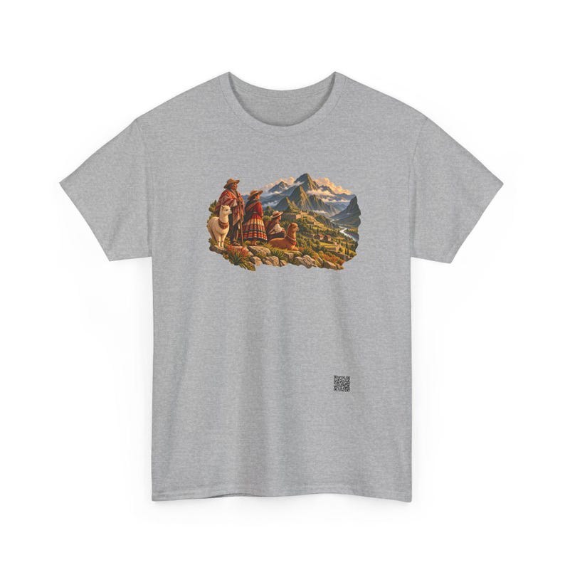 Andean Family T-Shirt, Peruvian Grandparents and Child with a Llama in the Andes, Peru Graphic Tee, Llama Shirt, Gift for Grandma or Grandpa image 5