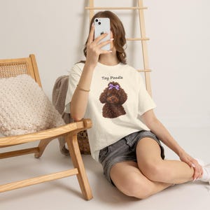 Brown Toy Poodle with Lilac Bow T-Shirt, Realistic Dog Lover Gift image 7