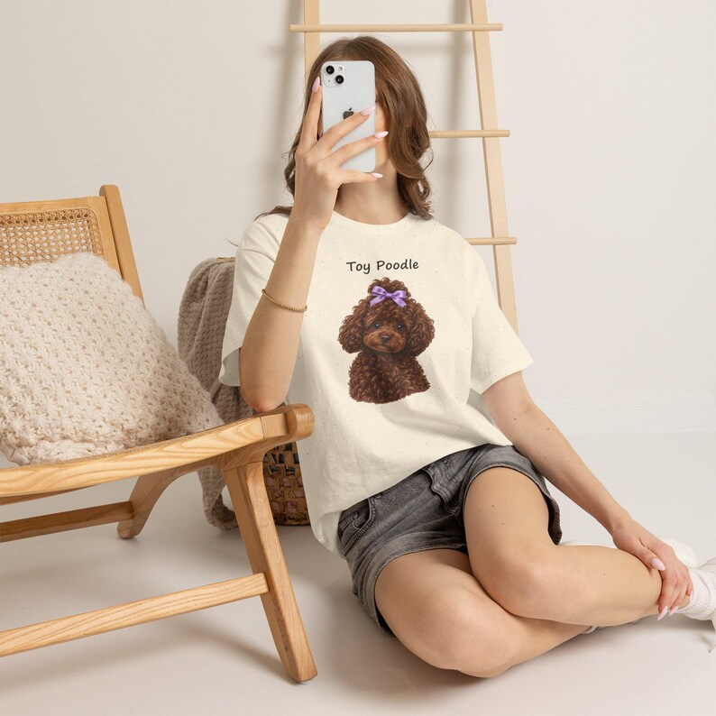 Brown Toy Poodle with Lilac Bow T-Shirt, Realistic Dog Lover Gift image 7