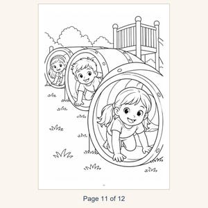 Playground Coloring Book Printable for Kids, Slide Swings Seesaw Coloring Pages, Outdoor Play Activity, 13 Page PDF, Instant Download image 13