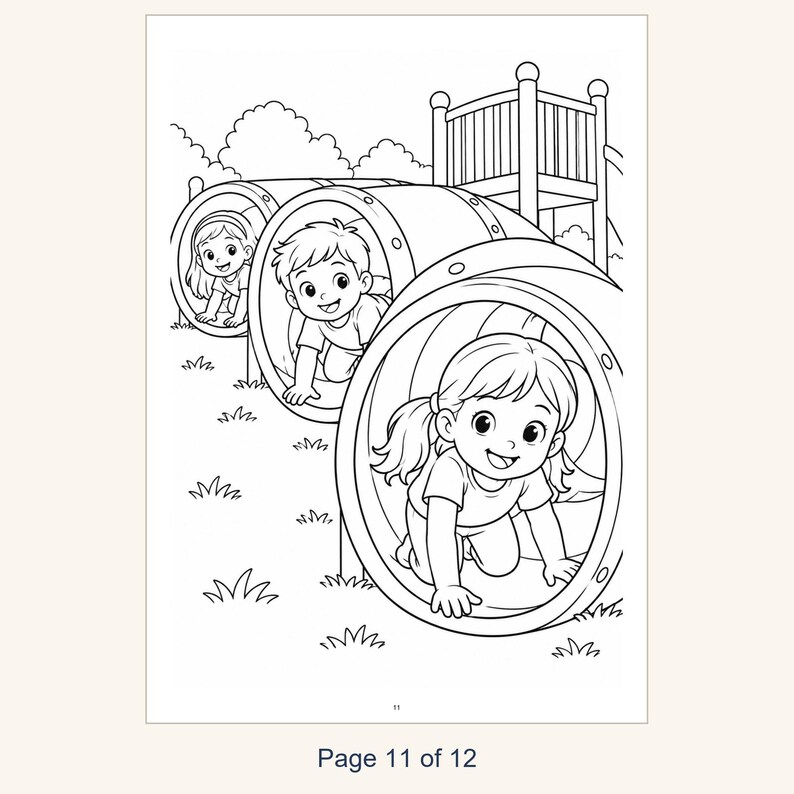 Playground Coloring Book Printable for Kids, Slide Swings Seesaw Coloring Pages, Outdoor Play Activity, 13 Page PDF, Instant Download image 13