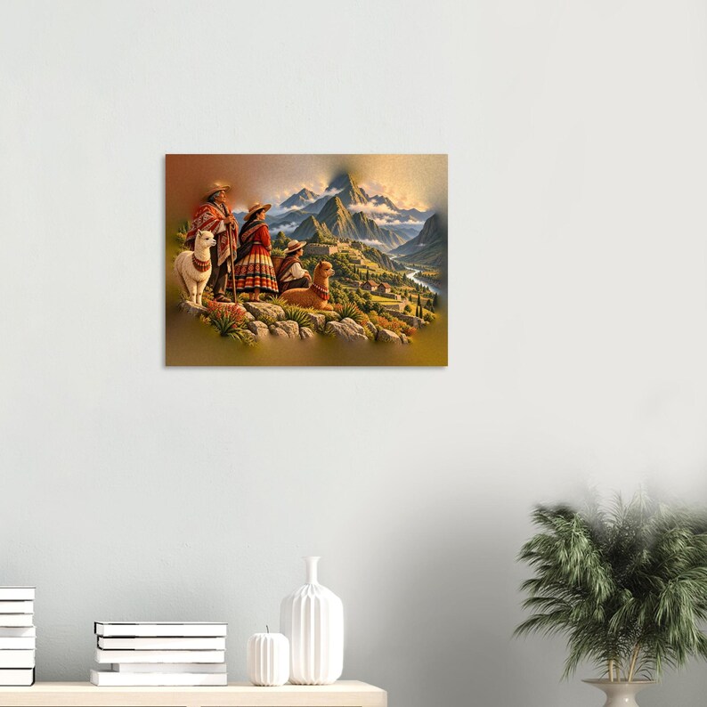 Andenfamilienposter, peruanischer Kunstdruck, Großeltern mit Alpakas in den Anden Bild 5