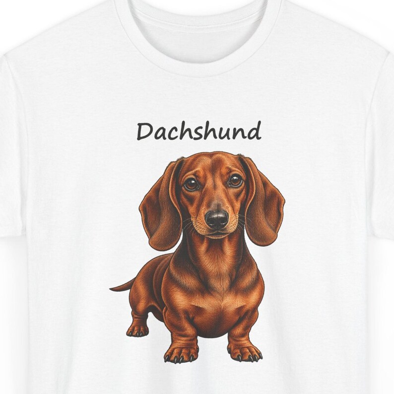 Dachshund Portrait T-Shirt, Realistic Wiener Dog Lover Gift, Doxie Mom Dad Tee image 1