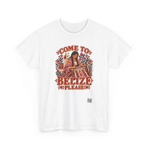 Belize T-Shirt, Come to Belize Please Funny Rhyme Travel Tee with a Weaver and Llama, Belize Vacation Shirt, Cruise and Girls Trip Gift image 2