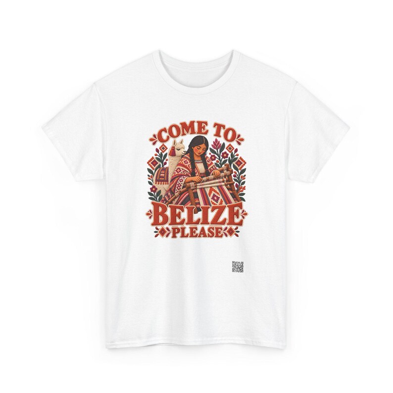 Belize T-Shirt, Come to Belize Please Funny Rhyme Travel Tee with a Weaver and Llama, Belize Vacation Shirt, Cruise and Girls Trip Gift image 2