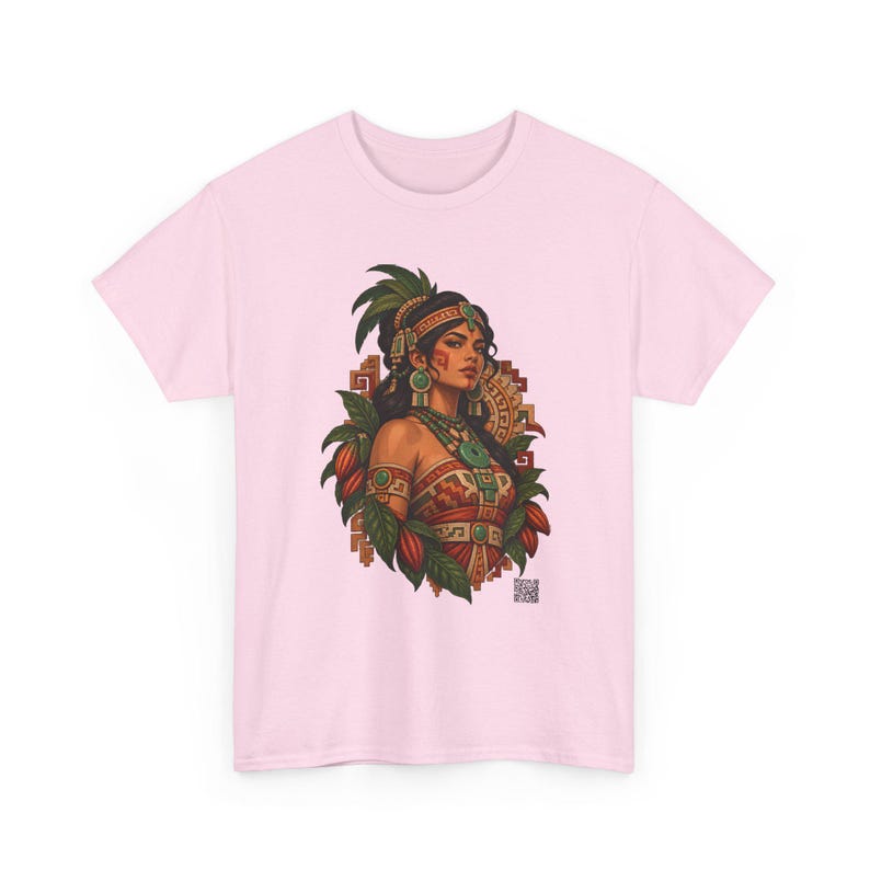 Mayan Princess T-Shirt with Jade Jewelry and Cacao Pods, Maya Woman Graphic Tee, Latina Heritage Shirt, Guatemala Mexico Gift for Her image 10
