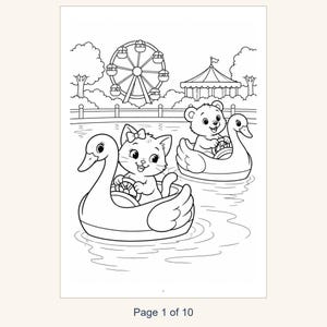 Kids Coloring Book Printable, Cute Animals at the Amusement Park Coloring Pages, 10 Page PDF for Children, Instant Download Kids Activity image 3