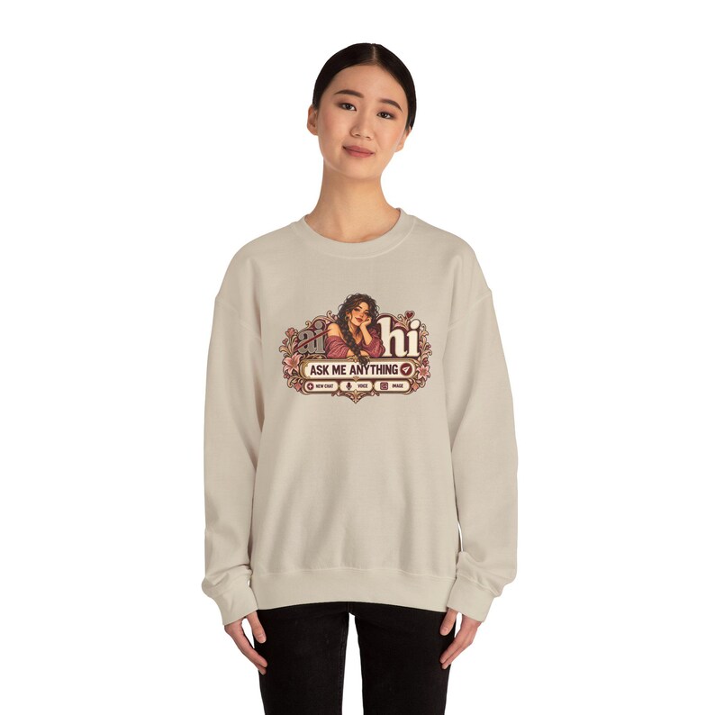 HI Not AI Sweatshirt for Women, Human Intelligence Crewneck, Funny Chat Girl Gift image 7