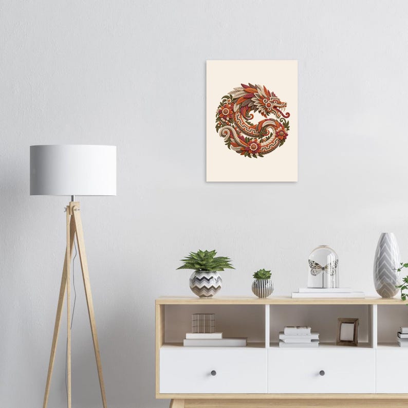 Feathered Serpent Poster, Quetzalcoatl Kukulkan, Mexican Folk Art Print image 3