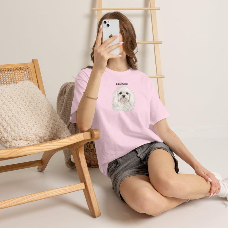 Realistic Maltese Dog Portrait T-Shirt, Small Dog Lover Gift (100% Cotton) image 9