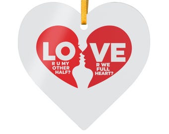 LOVE Half Heart Couple Ornament, Matching Couples Christmas Ornament, First Christmas Gift