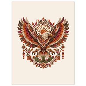 Impressão de arte folclórica mexicana, pôster de águia asteca e sol, decoração de parede de cacto imagem 2