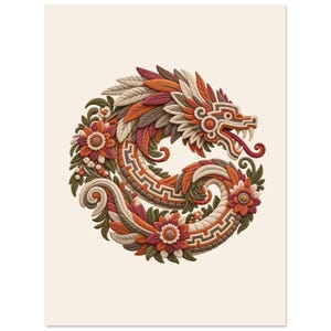Feathered Serpent Poster, Quetzalcoatl Kukulkan, Mexican Folk Art Print image 2