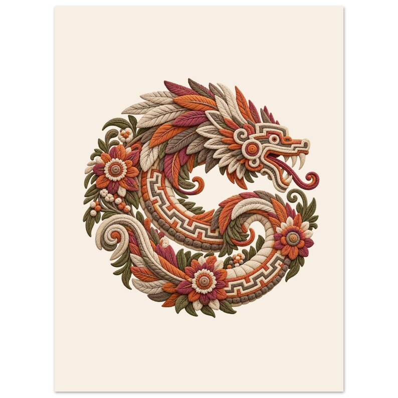Feathered Serpent Poster, Quetzalcoatl Kukulkan, Mexican Folk Art Print image 2