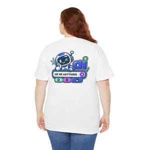 Anti AI Chat Box Tee, Neon Robot Back Print, Funny Gift for Her image 14