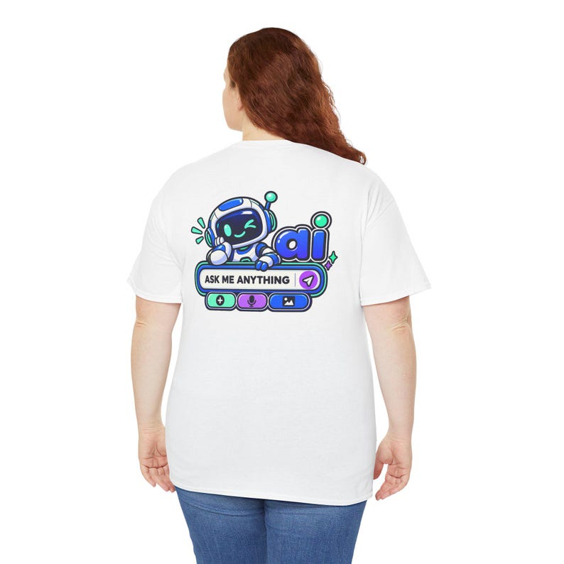 Anti AI Chat Box Tee, Neon Robot Back Print, Funny Gift for Her image 14