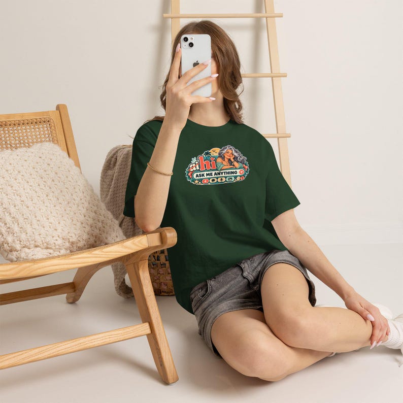 Funny Anti AI Shirt, Silver Hair Beach Chat Tee, Robot Back Print (Women's) image 7