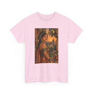 Mayan Woman T-Shirt with Toucan and Sunset Pyramid, Latina Graphic Tee for Women, Guatemala Mexico Art Shirt, Tropical Bird Heritage Gift image 11