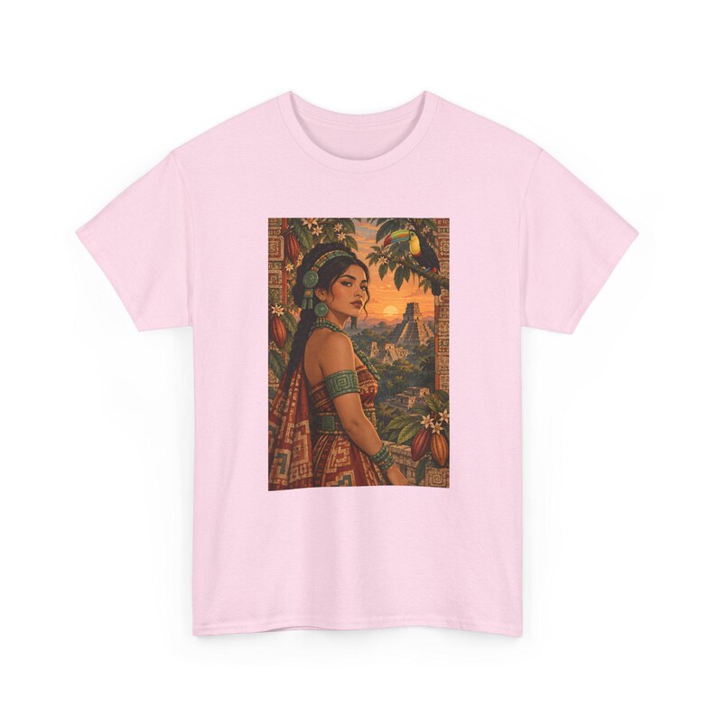 Mayan Woman T-Shirt with Toucan and Sunset Pyramid, Latina Graphic Tee for Women, Guatemala Mexico Art Shirt, Tropical Bird Heritage Gift image 11