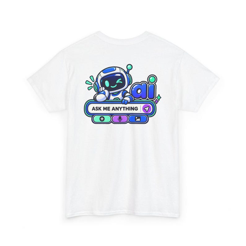 Anti AI Chat Box Tee, Neon Robot Back Print, Funny Gift for Her image 12