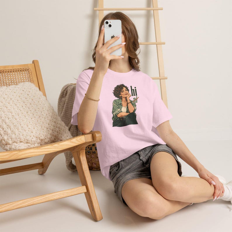 Vintage T-shirt voor een vrouw met krullend haar, "Hi Not AI"-shirt, anti-AI-cadeau voor haar. afbeelding 7