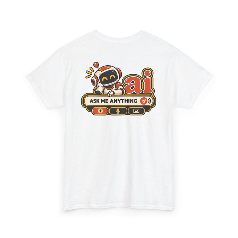 Funny Anti AI Shirt, Curly Hair Chat Box, Robot Back Print (100% Cotton) image 12