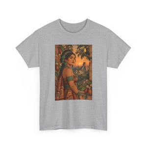 Mayan Woman T-Shirt with Toucan and Sunset Pyramid, Latina Graphic Tee for Women, Guatemala Mexico Art Shirt, Tropical Bird Heritage Gift image 5