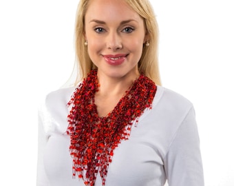 Red Infinity Scarf Necklace for Summer Spring, Multi Wear Scarf Gift for Moms who like Statement Accessories