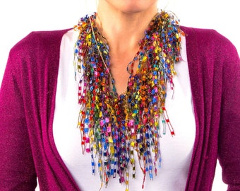 Large Colorful Scarf Statement Necklaces for Women, Multi Strand Jewelry