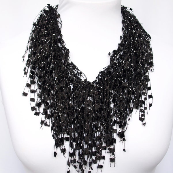 Black Statement Necklace for Mom, Black Necklaces for Women, Black Scarf Jewelry Gift a