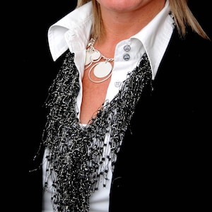 Black Ladder Yarn Necklace Scarf, Trellis Yarn Scarf Necklace, Ribbon Yarn Scarf Jewelry, Black Circle Loop Infinity Scarf