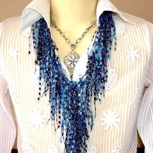 Blue Scarf Necklace, Denim Bead Scarf Necklace, Denim Necklace Summer Scarf - Star Sapphire GemLace