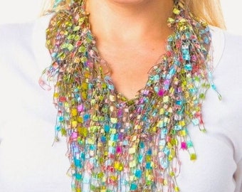 Summer jewelry lady - Scarf necklace - Colorful statement accessory for lady - Multicolor scarf  - Colorful Rainbow BIB necklace
