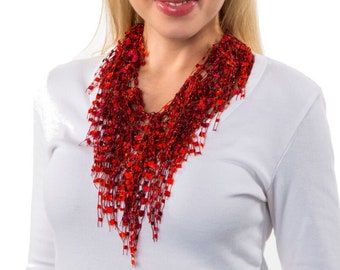 Red Handmade Valentines Scarf Gift for Her, Valentines Day Gift for Women, Valentine Statement Necklace, Red Dressy Scarf Necklace  GA