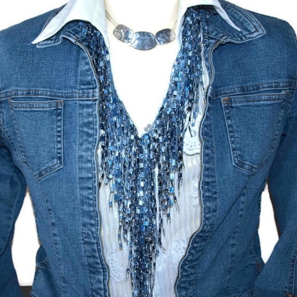 Wild Rags for Women, Wild Rag scarves, Western outfit fringe scarf necklaces, Western accessory Denim Scarf Necklace for Cowgirl - SS100
