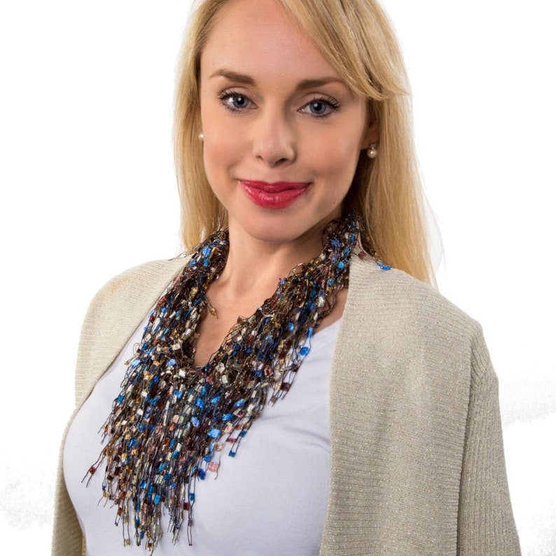 Denim Scarf Necklace Metallic Yarn Scarf Infinity Scarf Etsy