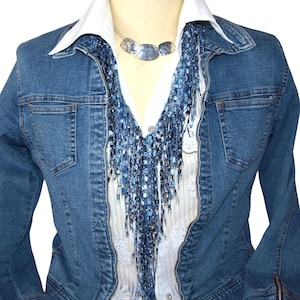 Denim Scarf, Denim Necklace, Denim Jewelry, Blue Jean Necklace Scarf Jewelry Scarf Necklace, Scarf for Denim Jacket, Jewelry for Denim Jeans