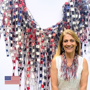Patriotic Jewelry for Women, Red White Blue Patriotic Scarves Lightweight July 4th, American USA Patriotic Necklace for Independence Day