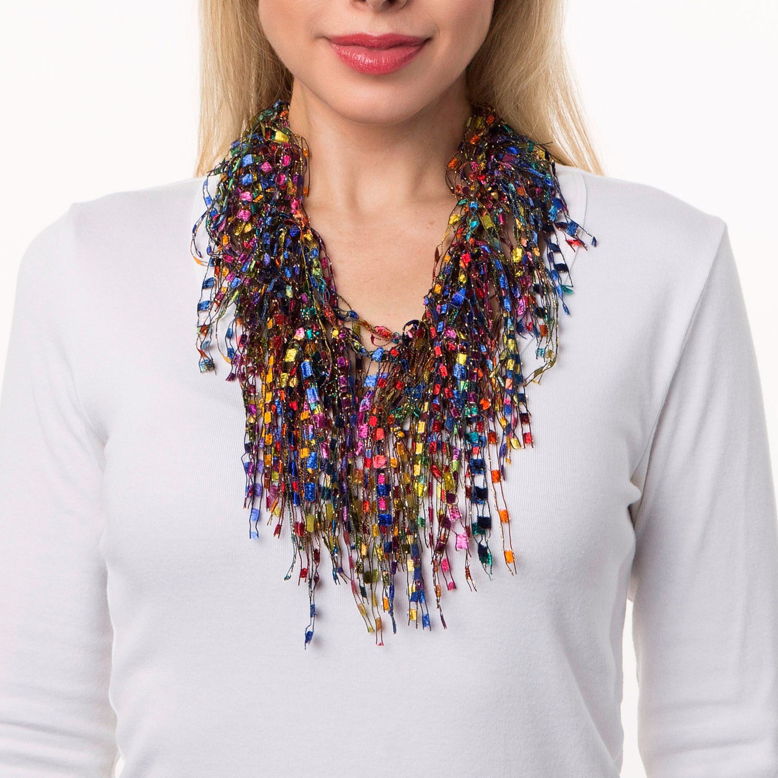 Boho Fringe Necklace, Big Bold Chunky Bib Necklace in Fall Colors