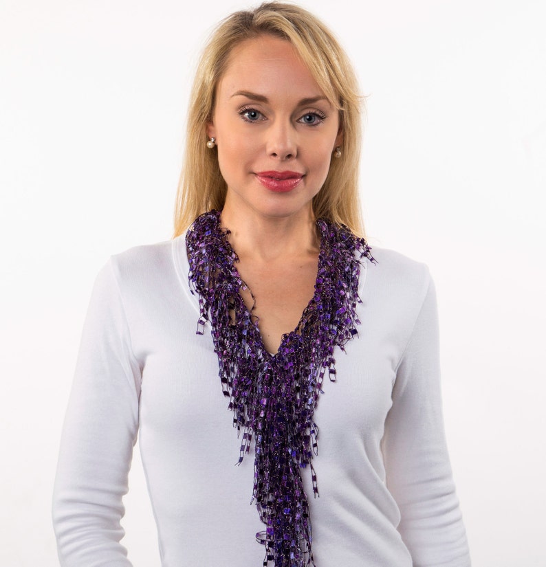 Purple Infinity Scarf Necklace Purple Ladder Yarn Scarf Etsy