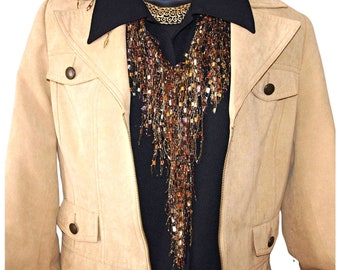 Handmade Jewelry Scarf for Women, Gold Multi-strand Statement Necklace, Boho Fabric BIB Necklace Scarves, Ladder Yarn Necklace