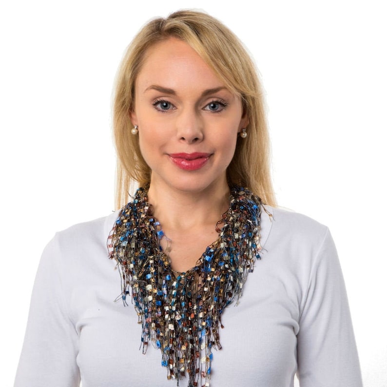 Denim Scarf Necklace Metallic Yarn Scarf Infinity Scarf Etsy