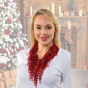 Red Christmas Scarf for Women, Red Christmas Necklace, Red Statement Necklace, Sparkly Scarf Necklace - Christmas Scarf Gift Mom