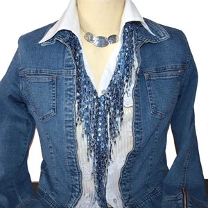 Handmade Jewelry Scarf Necklace - Near-weightless Denim Scarf Necklace - Scarf Lady Gift