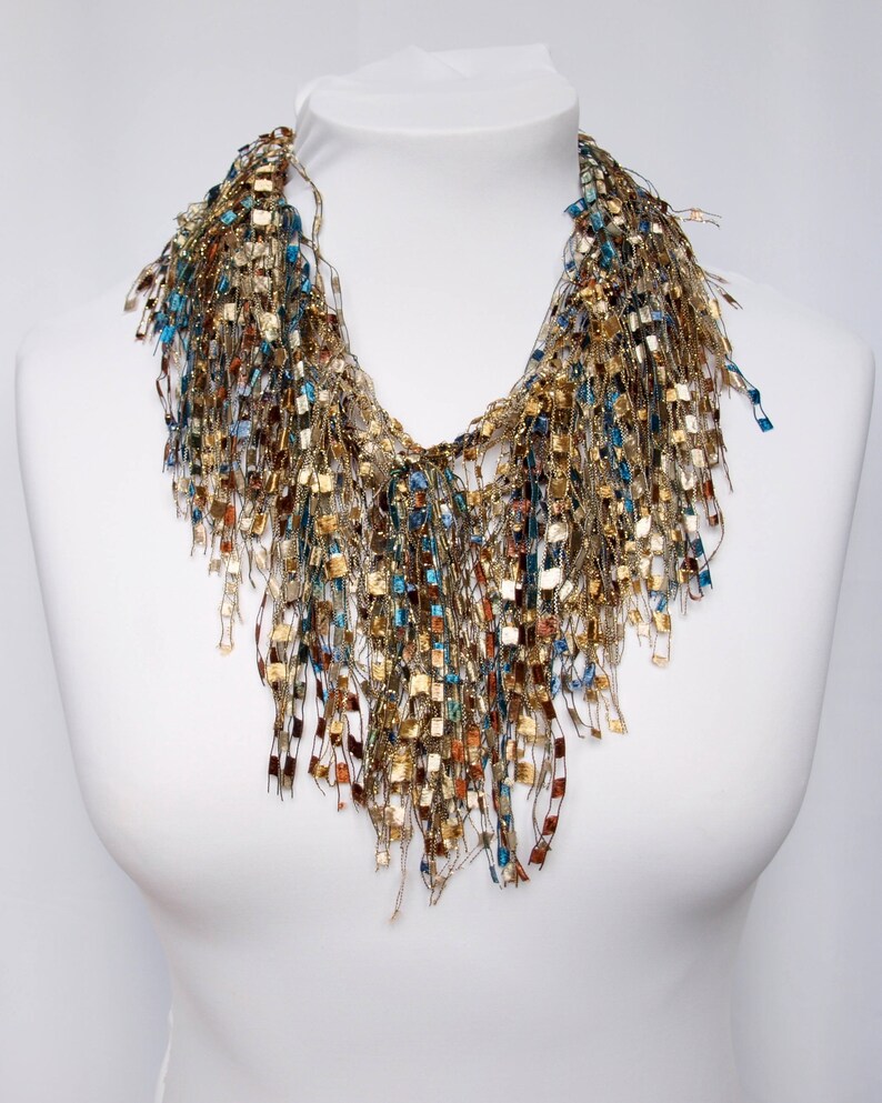 Denim Scarf Necklace Metallic Yarn Scarf Infinity Scarf Etsy