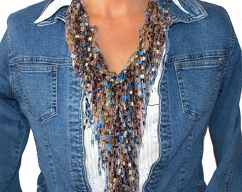 Denim Jacket Scarf Necklace, Denim Necklace Scarf, Ladder Yarn Scarf, Ladder Yarn Necklace, Denim Jewelry, Lightweight Scarf for Travel